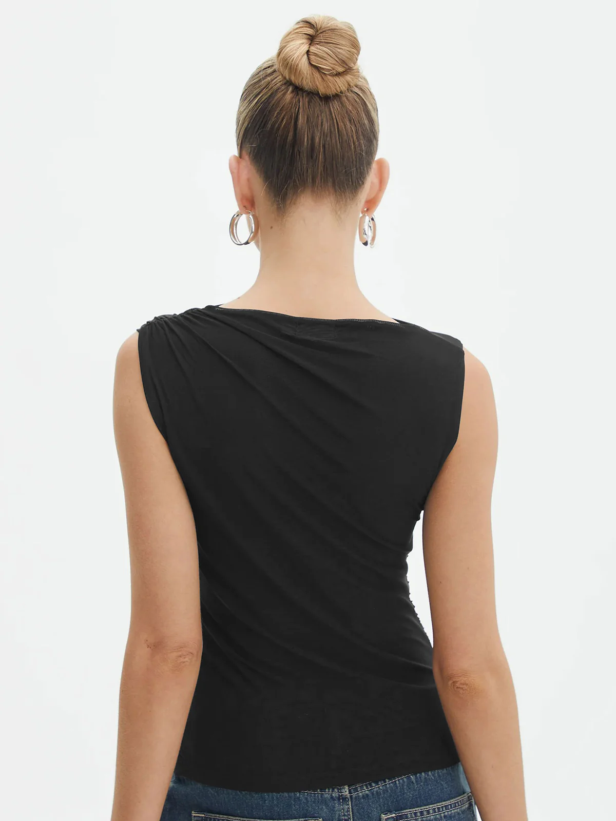 Solid Pleated Tank Top - Image 3