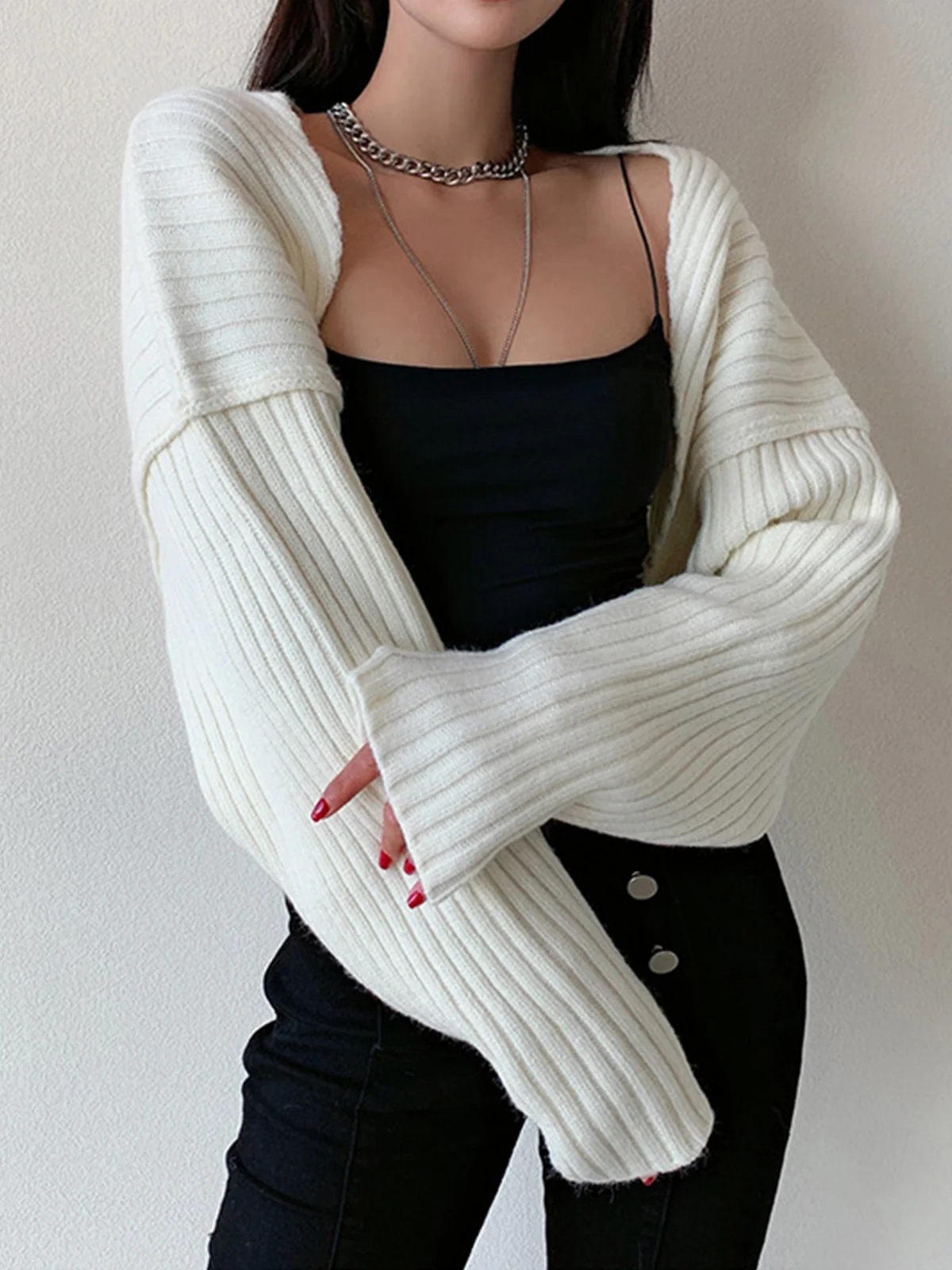 Solid Ribbed Bolero - Image 4