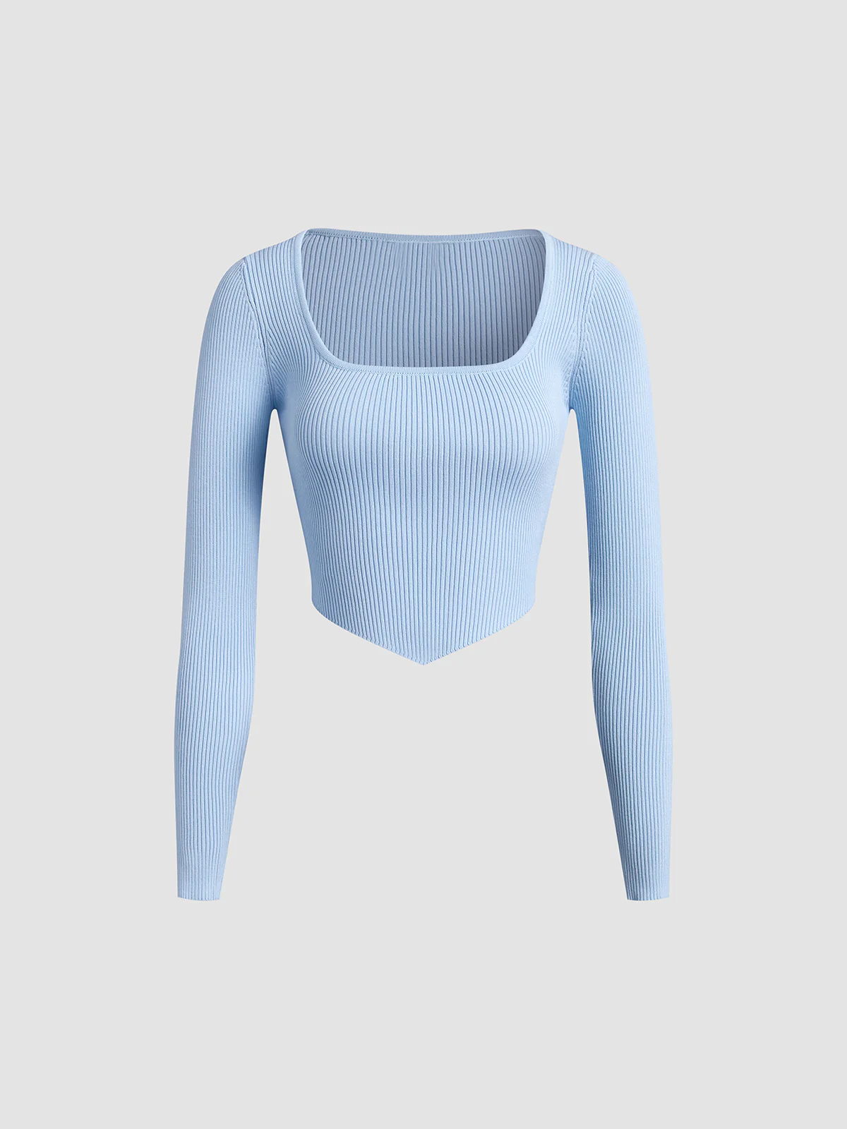 Solid Square Neck Ribbed Crop Shirt - Image 4