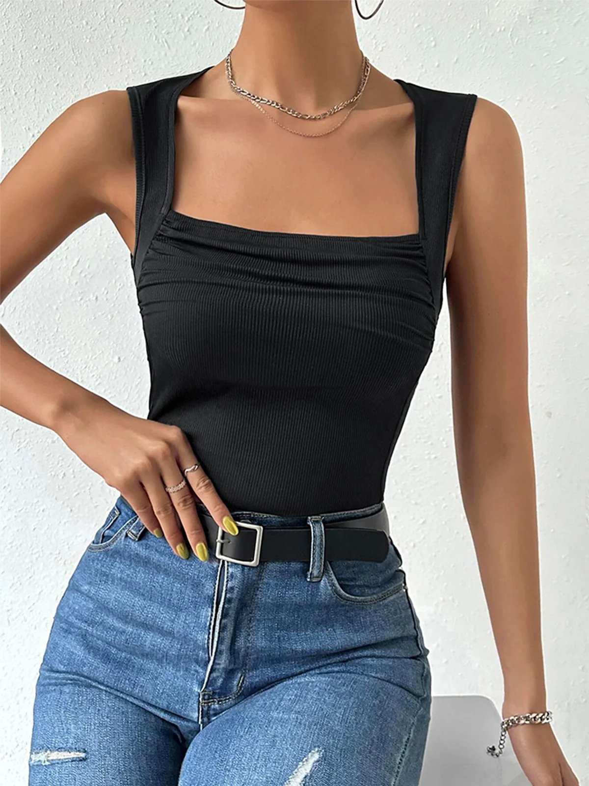 Solid Square Neck Strappy Top - Image 3