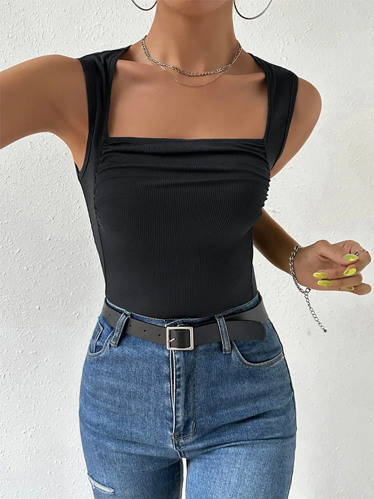 Solid Square Neck Strappy Top - Image 4