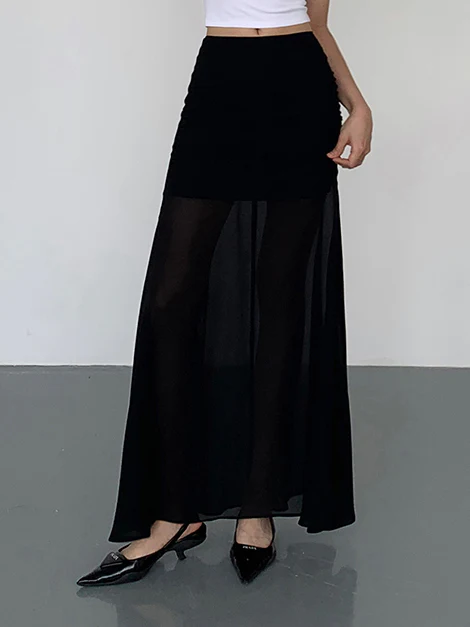Semi-Sheer Solid Two Layer Maxi Skirt - Image 7