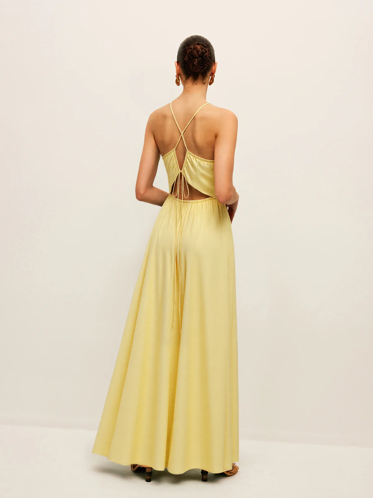 Spaghetti Strap Maxi Dress with Ruched Waist and Crisscross Back - Image 2