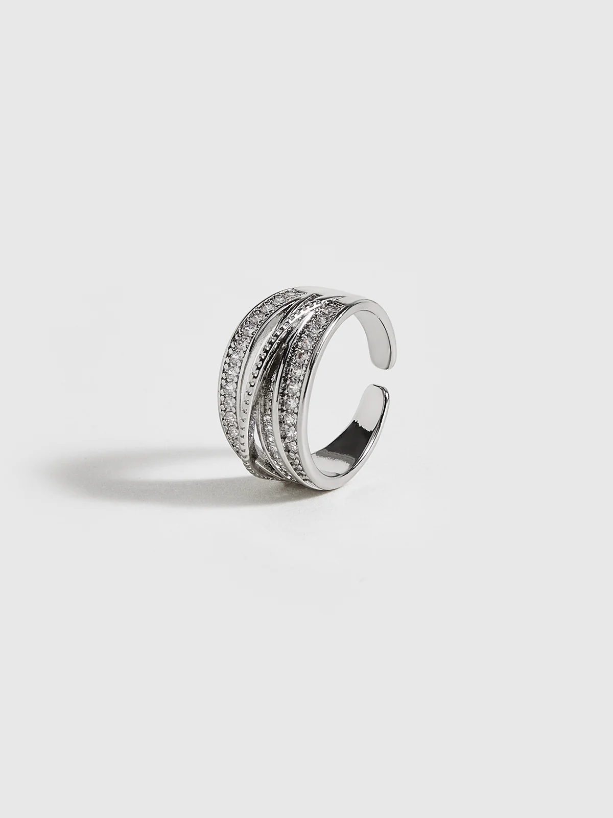 Layered Adjustable Ring with Rhinestones