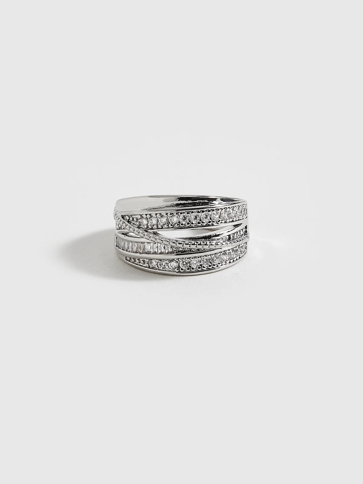 Layered Adjustable Ring with Rhinestones - Image 2