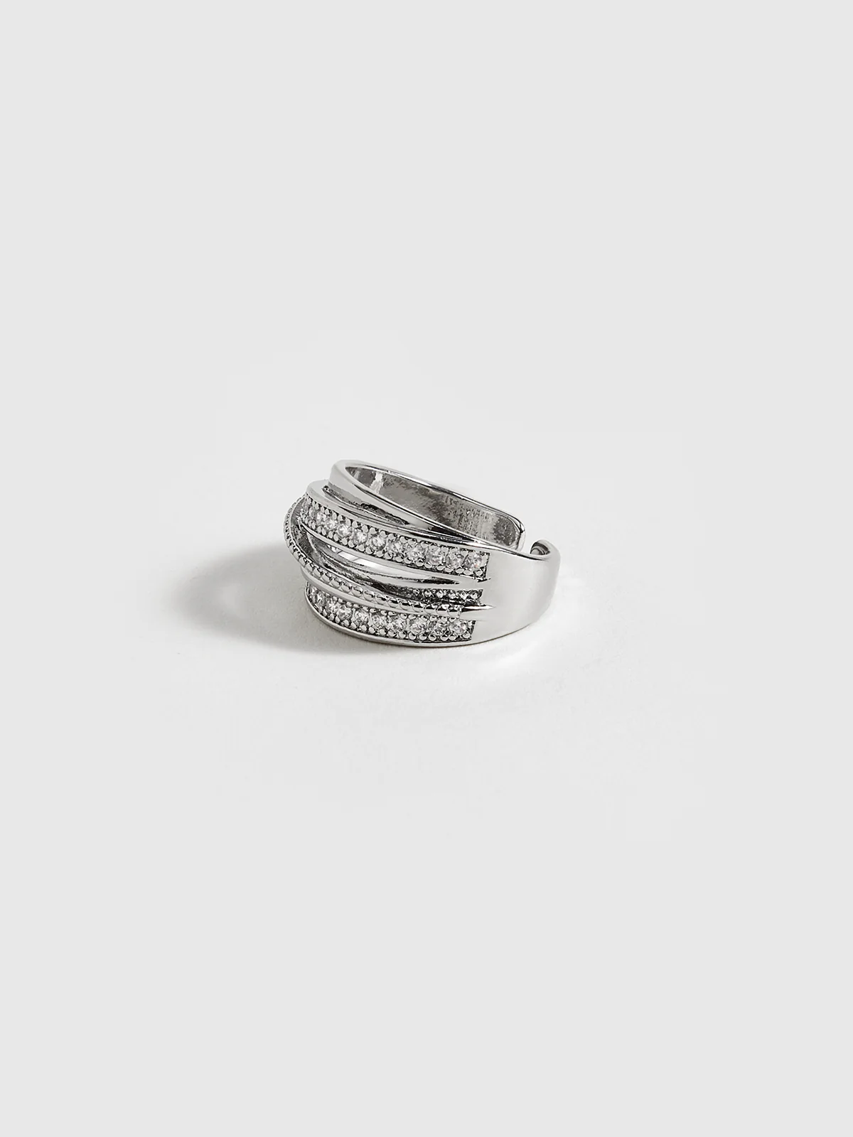 Layered Adjustable Ring with Rhinestones - Image 3