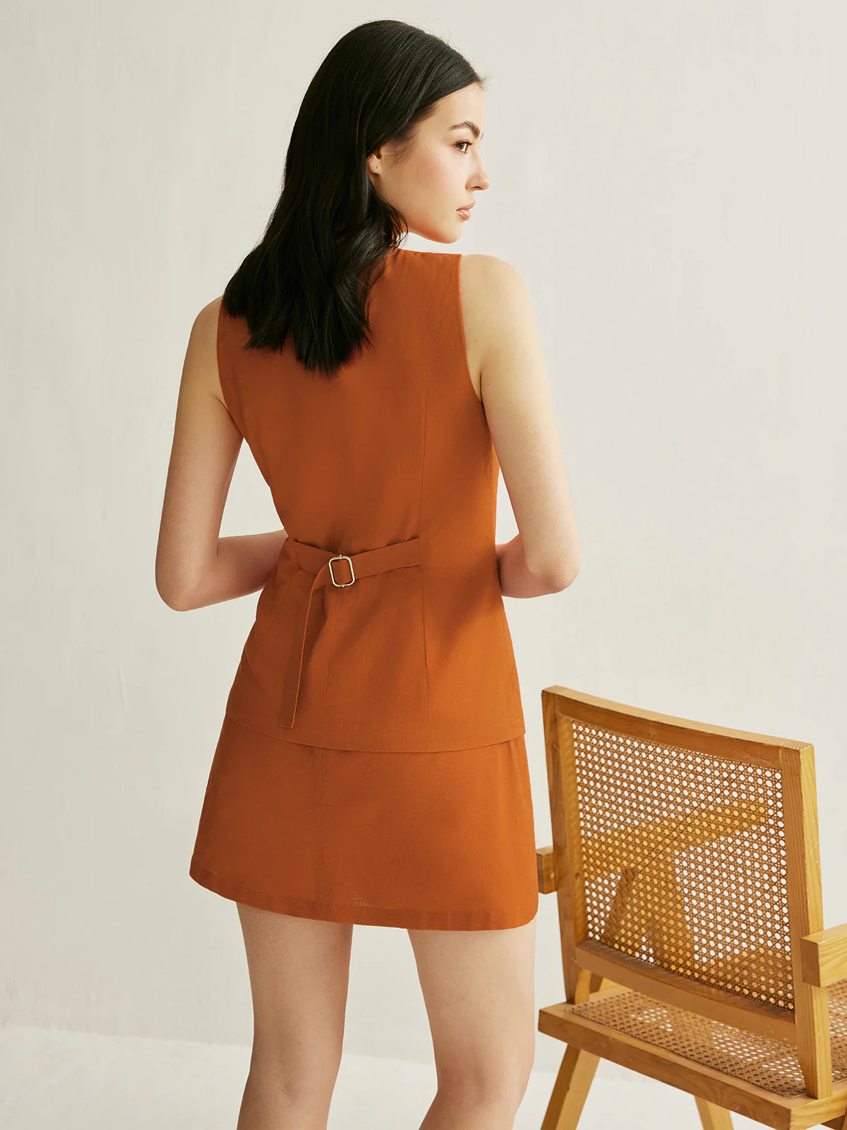 Split Front Belted Skirt Set - Image 3