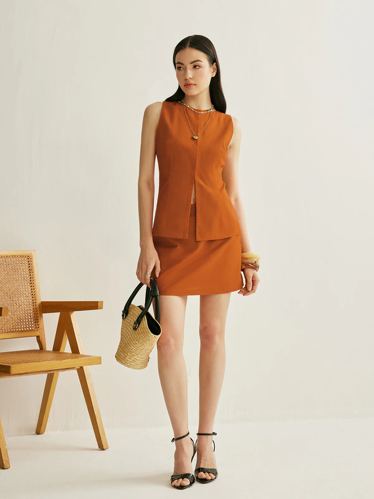 Split Front Belted Skirt Set - Image 5