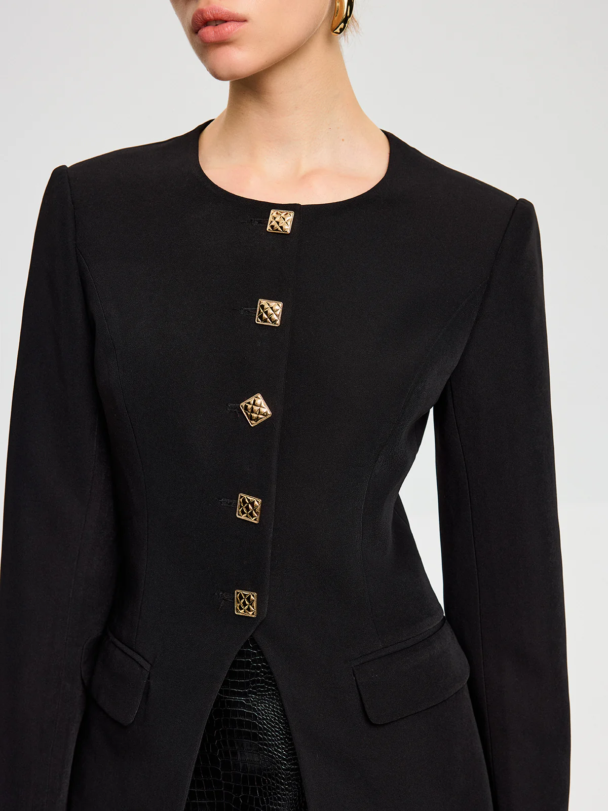 Split Hem Metal Button Blazer - Image 5