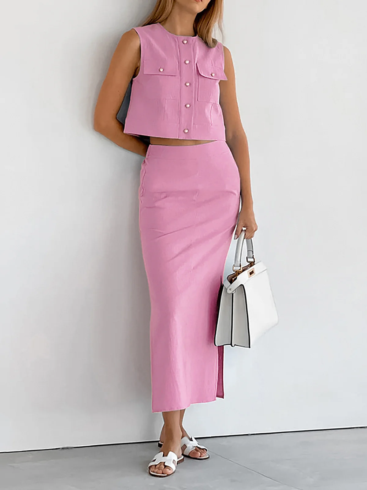 Split Pockets Sleeveless Skirt Set - Image 3