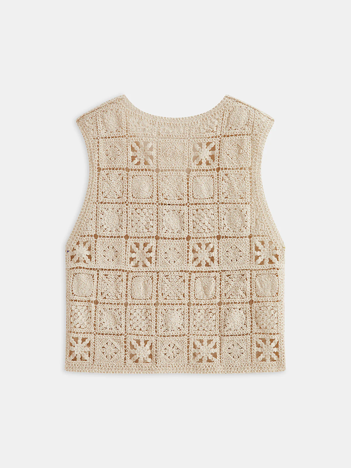 Square Crochet Button-Front Knit Vest - Image 2