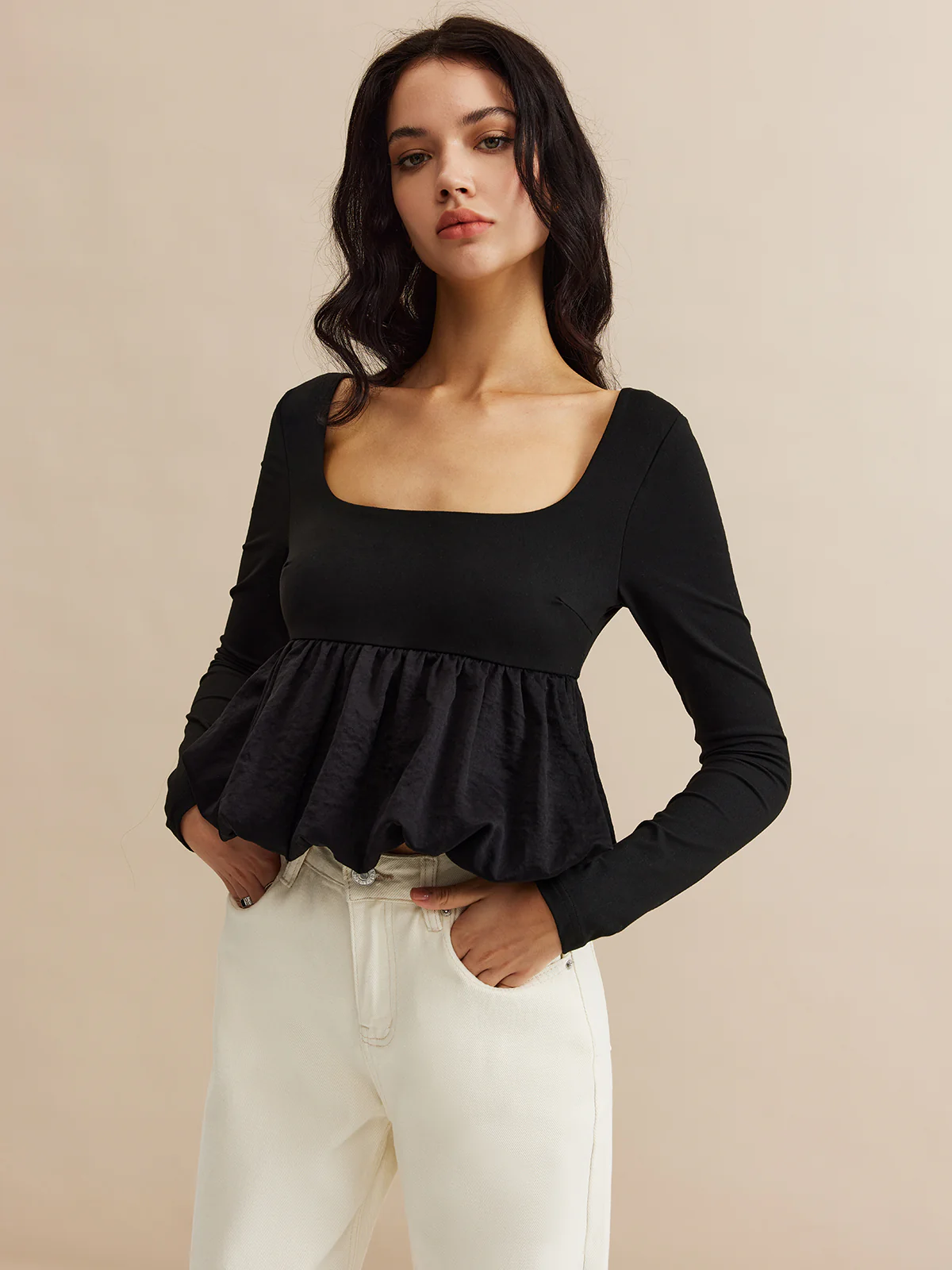 Square Neck Bud Waist Blouse - Image 4