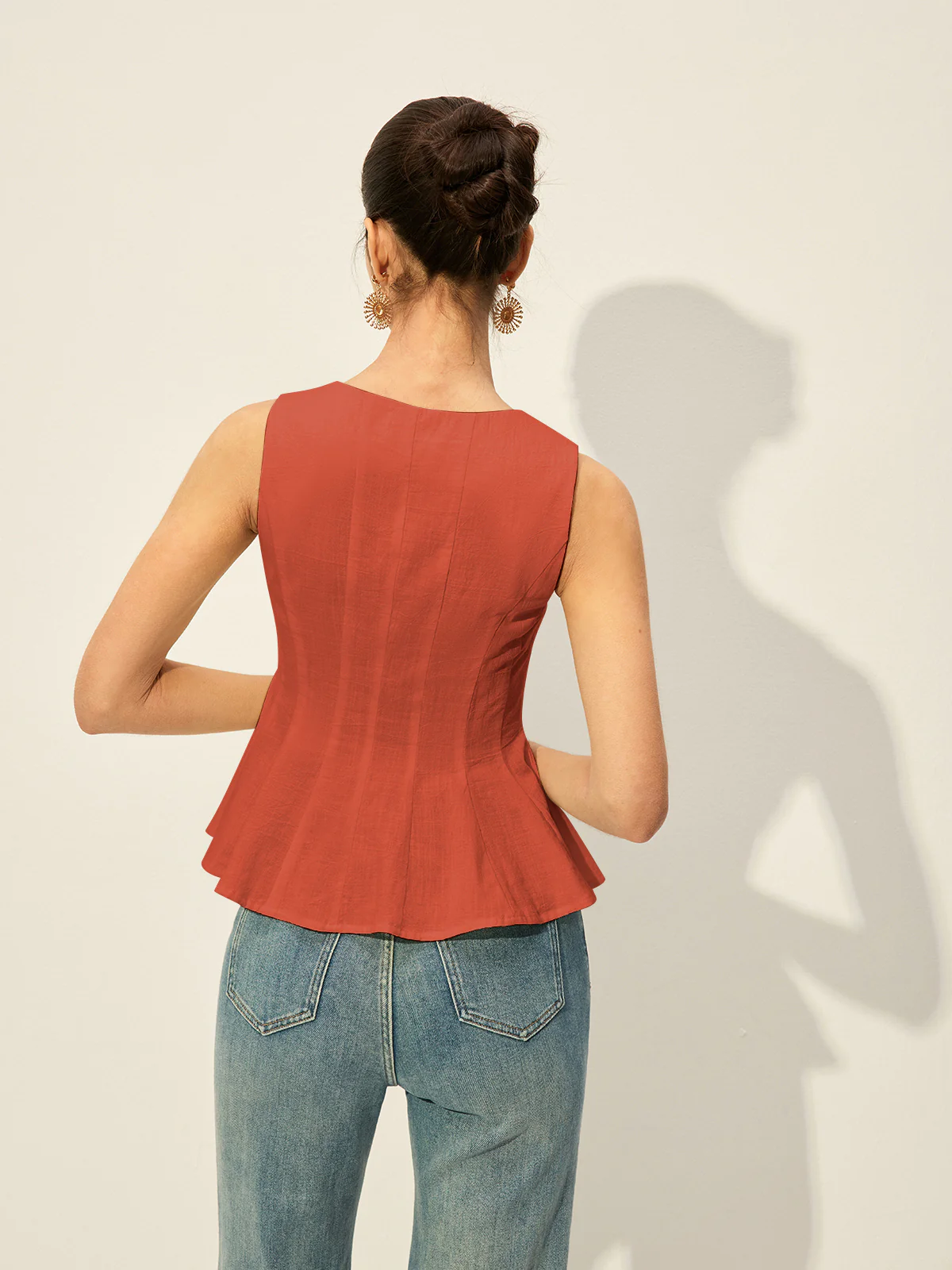 Square Neck Button-Front Peplum Top - Image 11