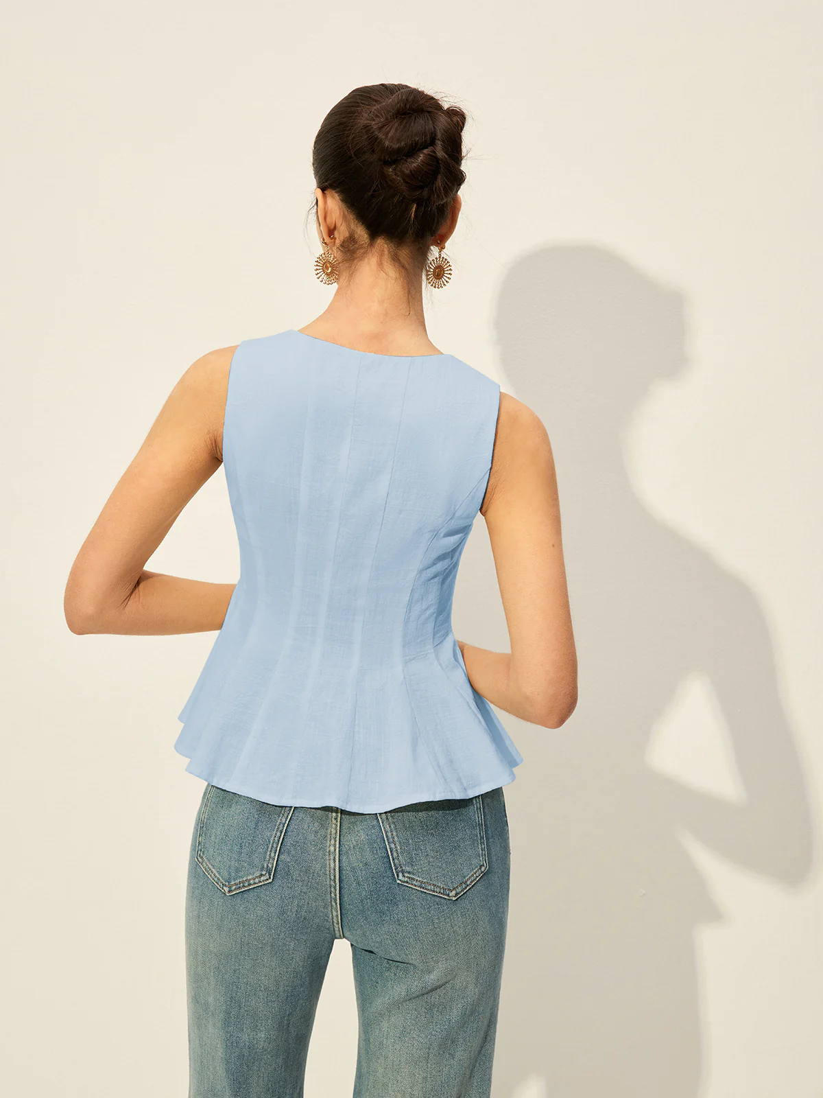 Square Neck Button-Front Peplum Top - Image 9