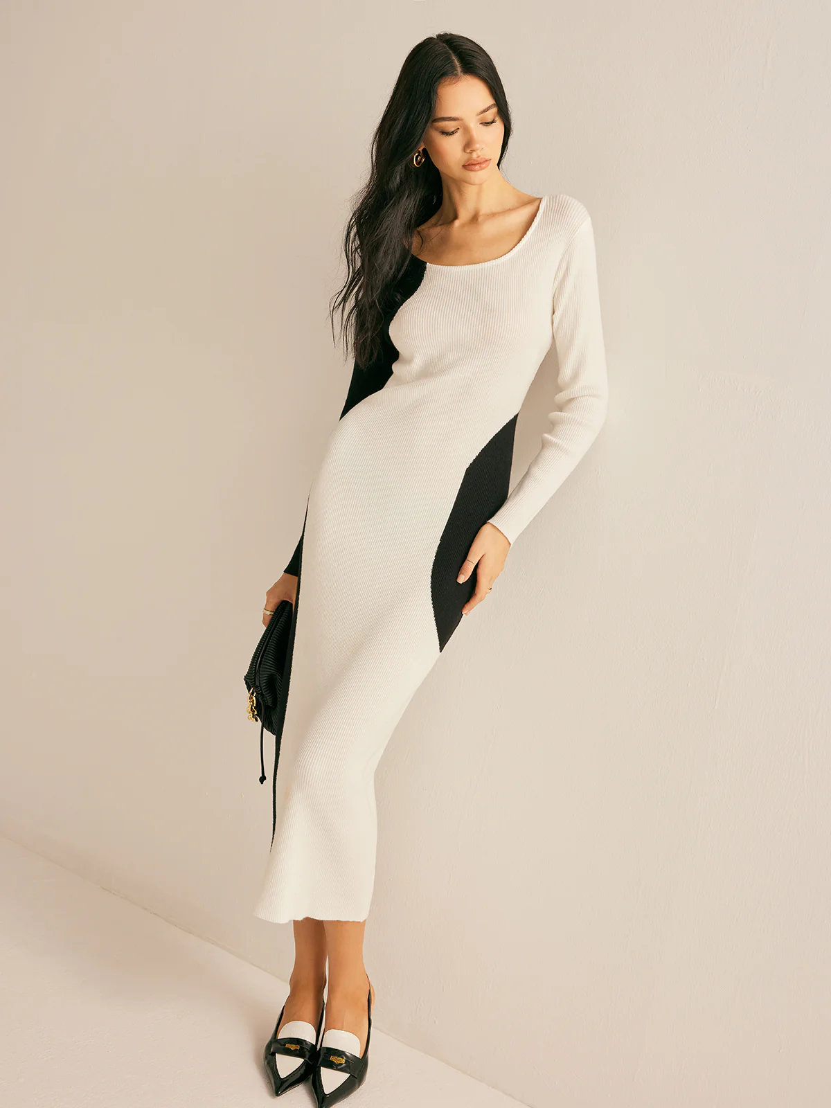 Square Neck Color Block Sweater Dress - Image 4