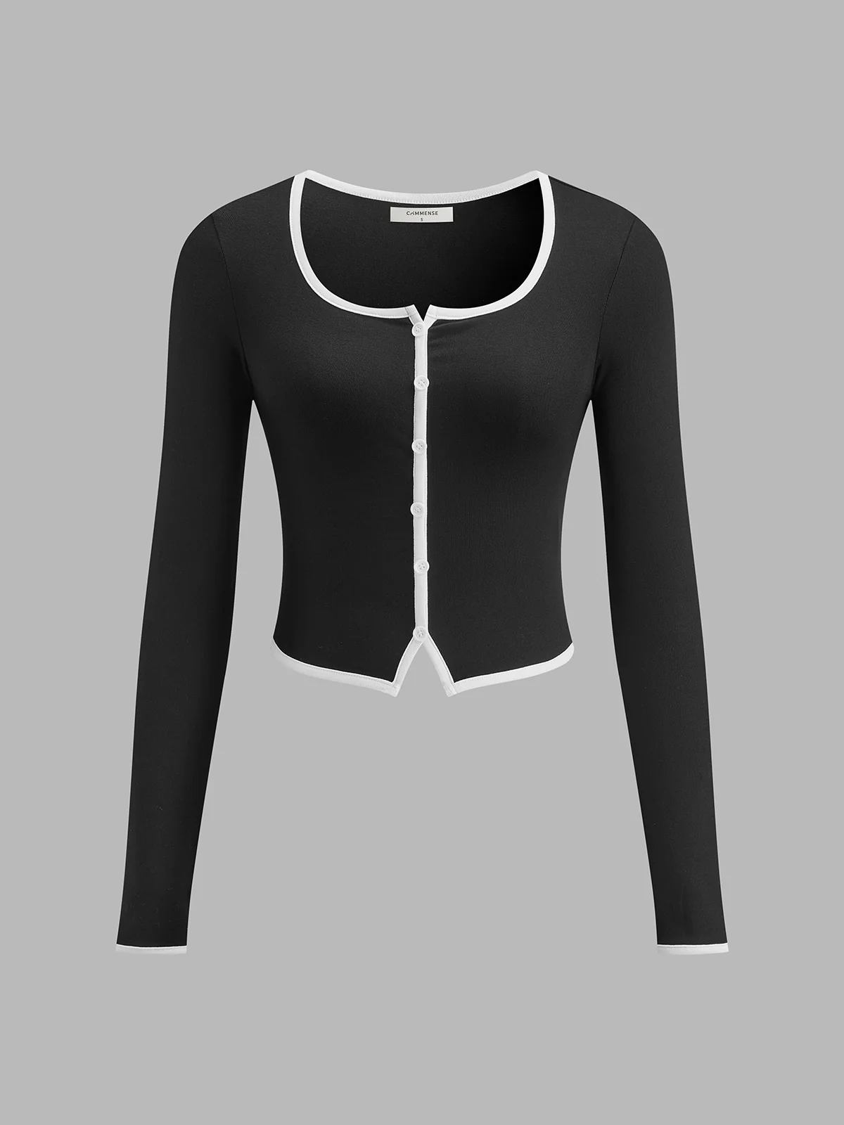 Square Neck Contrast Trim Long Sleeve Knit Shirt - Image 5