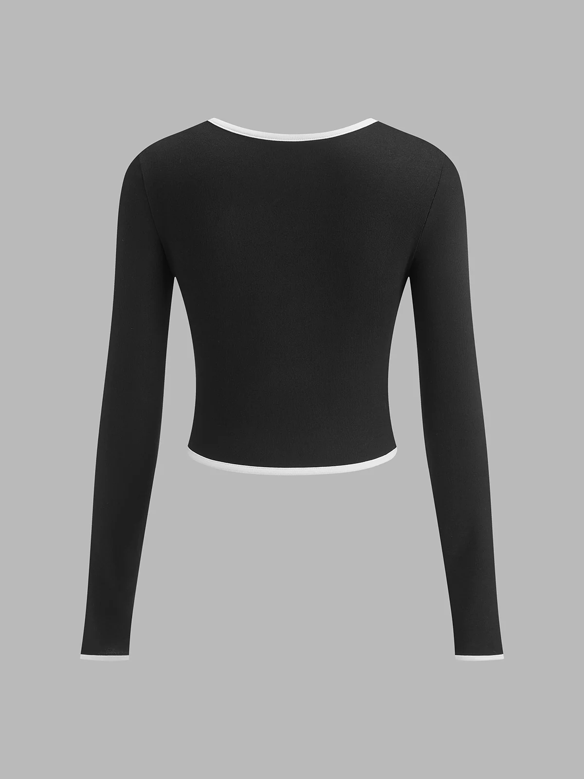 Square Neck Contrast Trim Long Sleeve Knit Shirt - Image 6