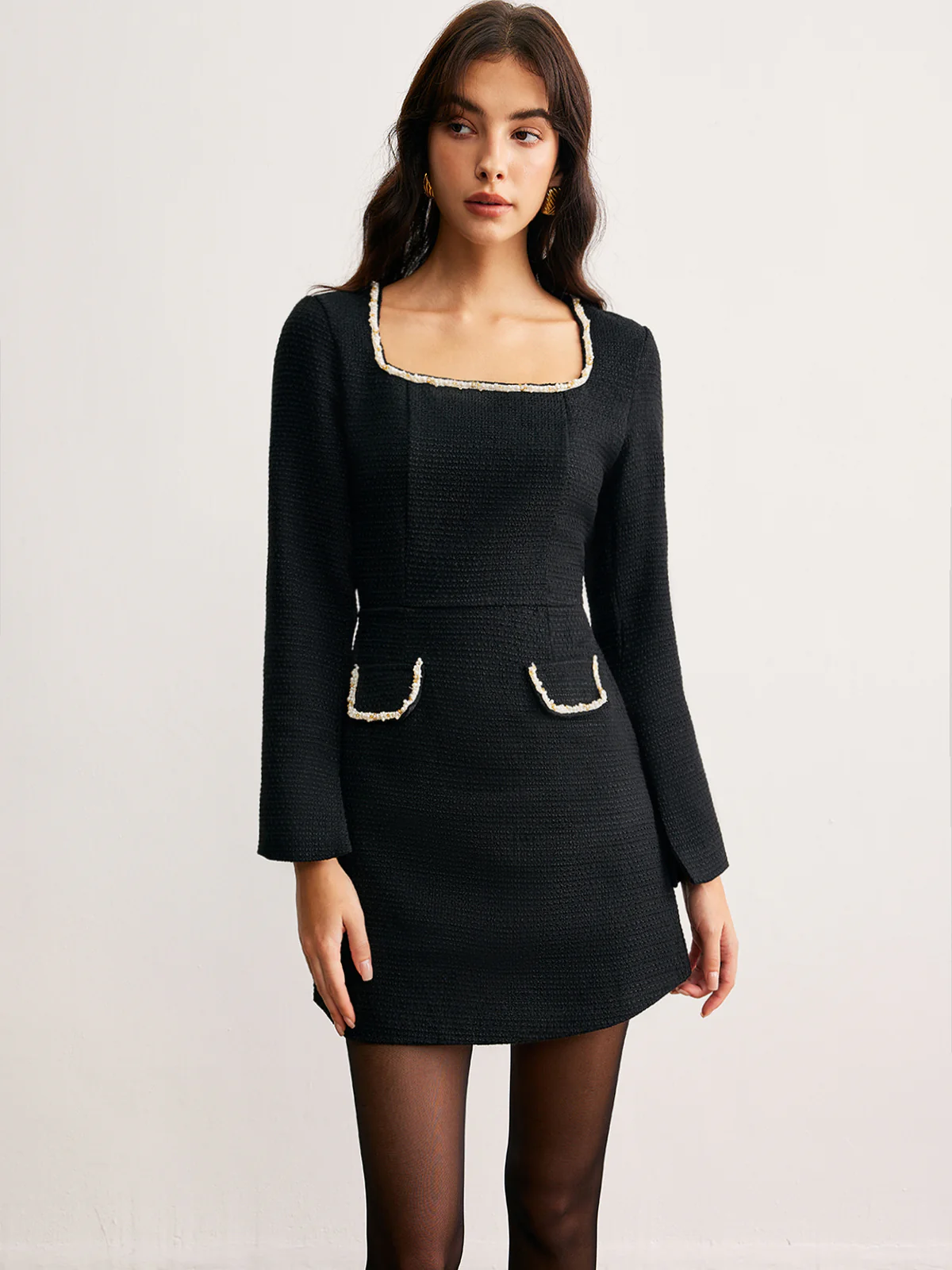 Square Neck Pearl Beaded Dress - Image 5