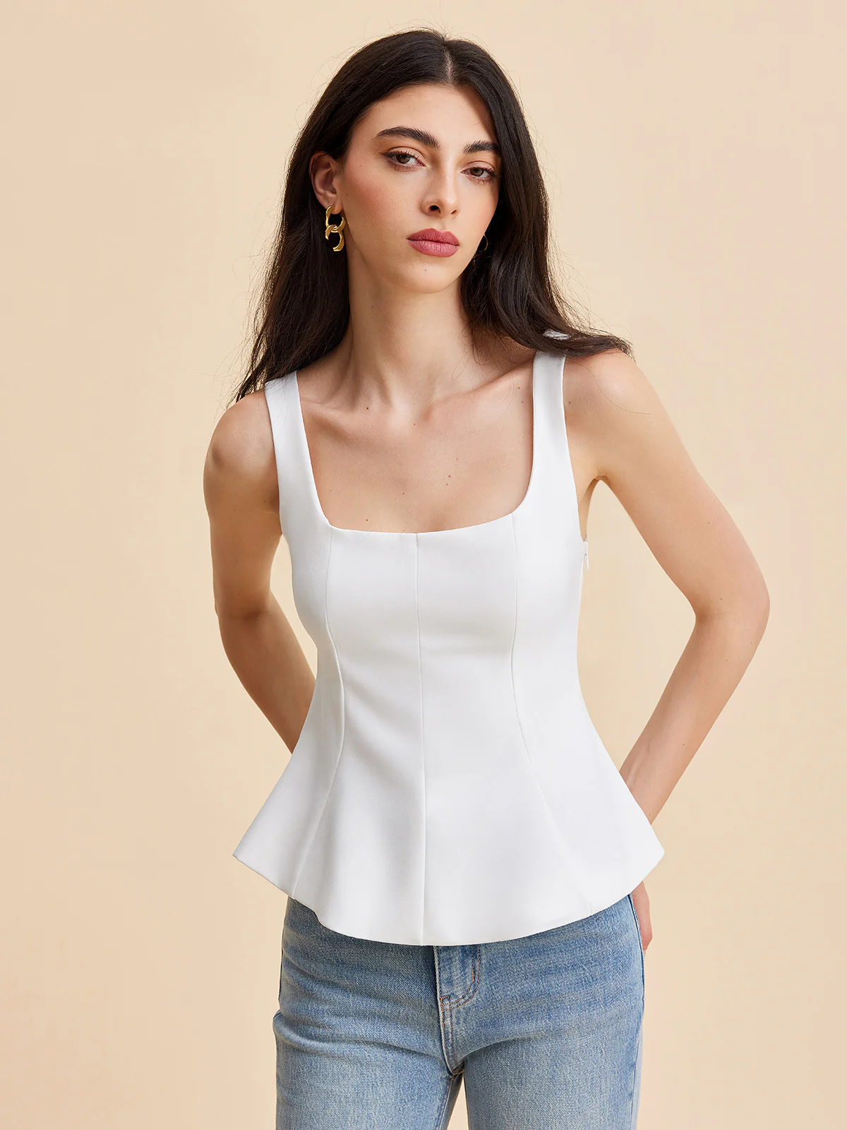 Square Neck Peplum Tank Top - Image 3