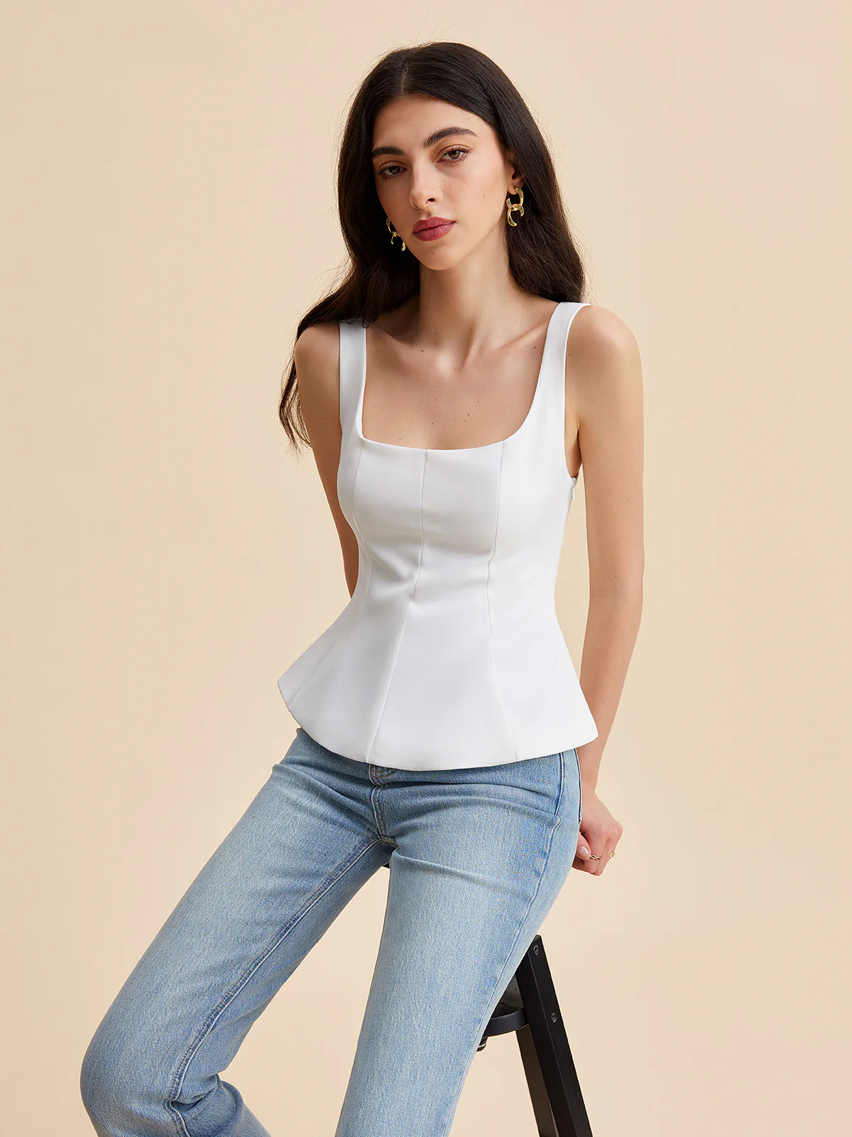 Square Neck Peplum Tank Top - Image 5