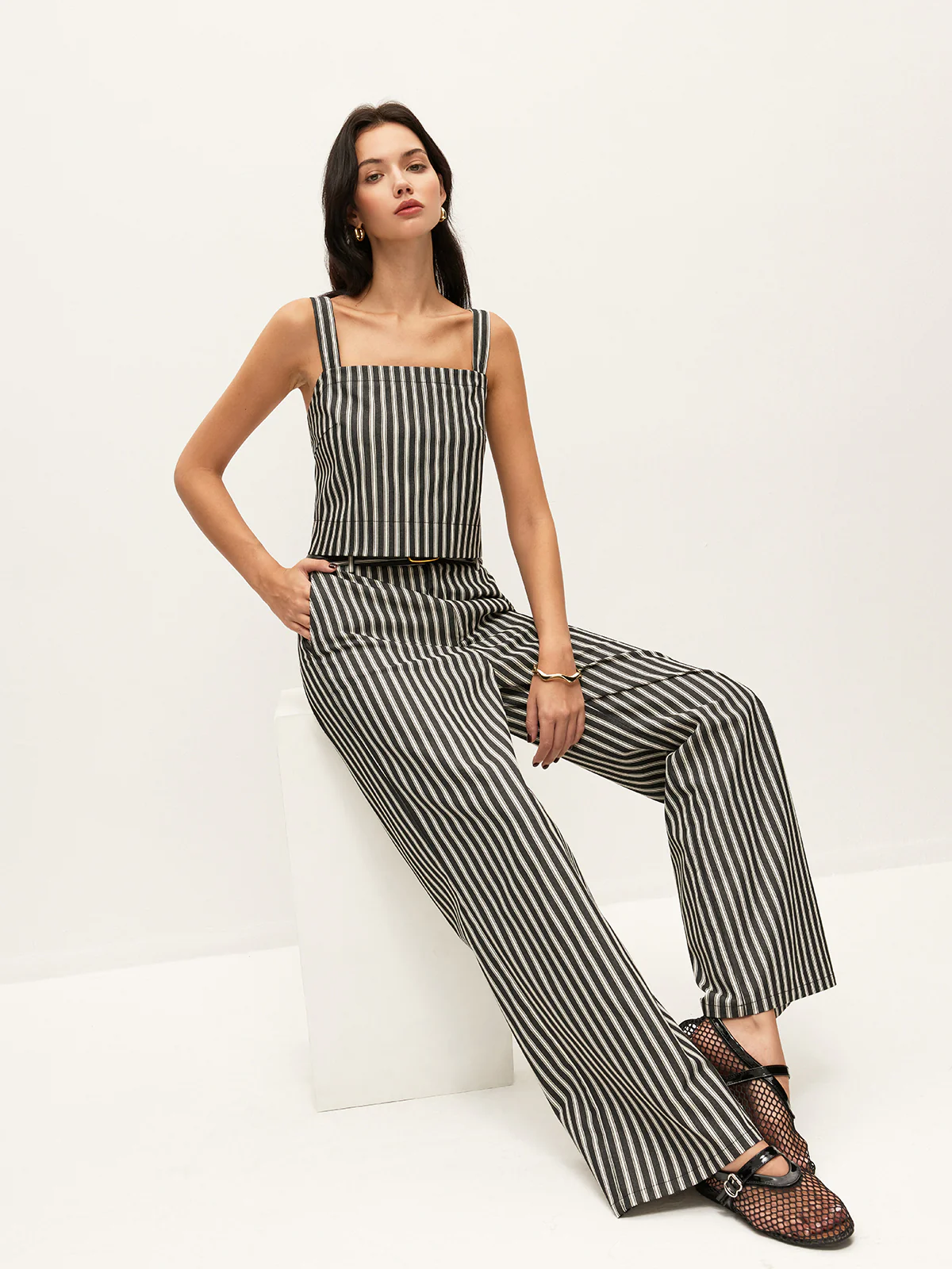 Square-Neck Pinstripe Sleeveless Top - Image 2