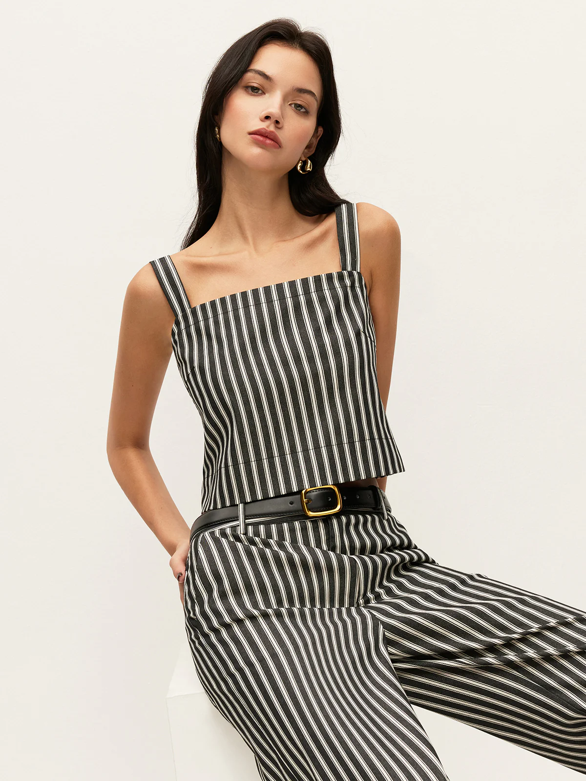 Square-Neck Pinstripe Sleeveless Top - Image 3