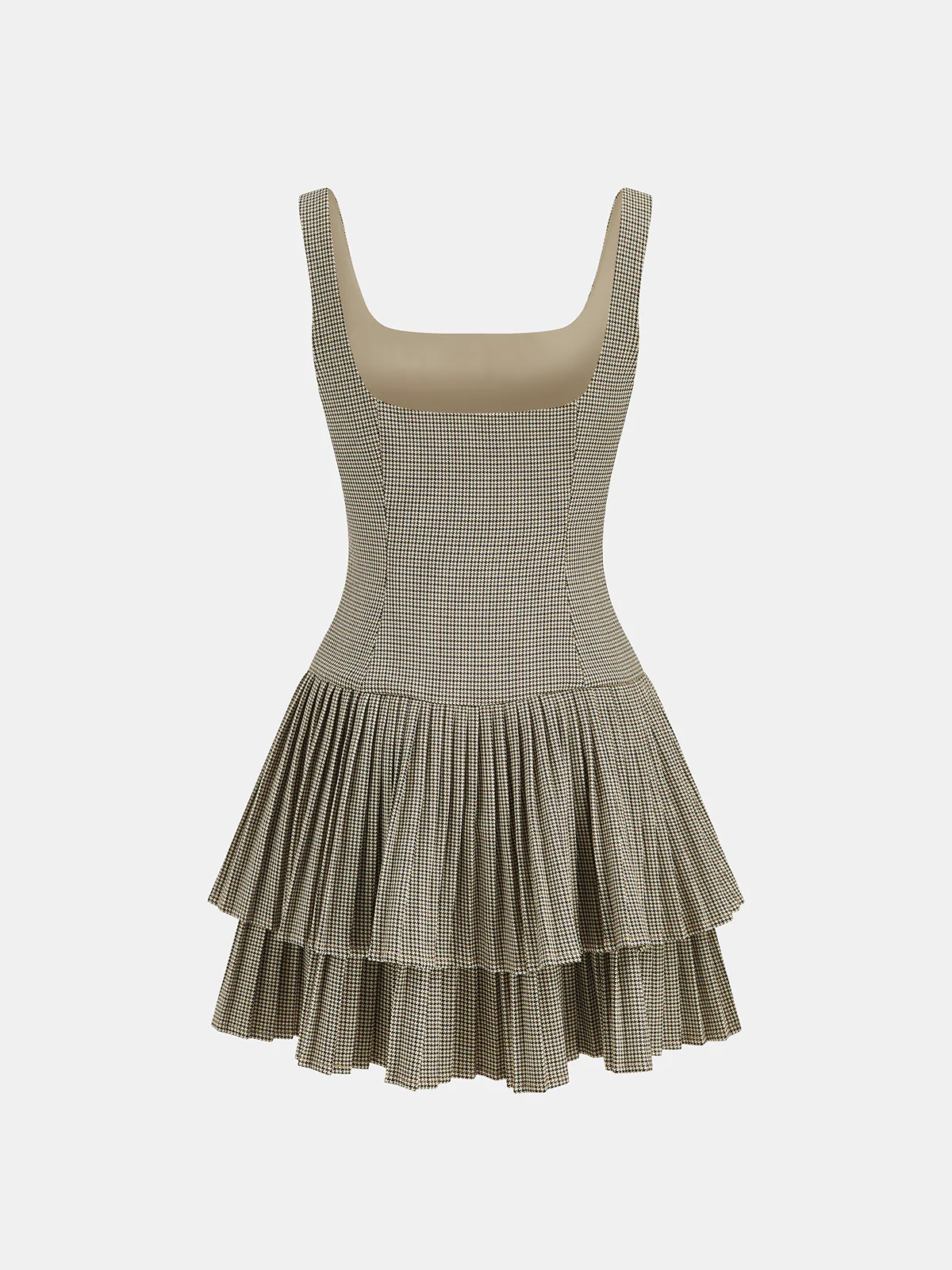 Square Neck Pleated Gingham Tiered Dress - Image 6