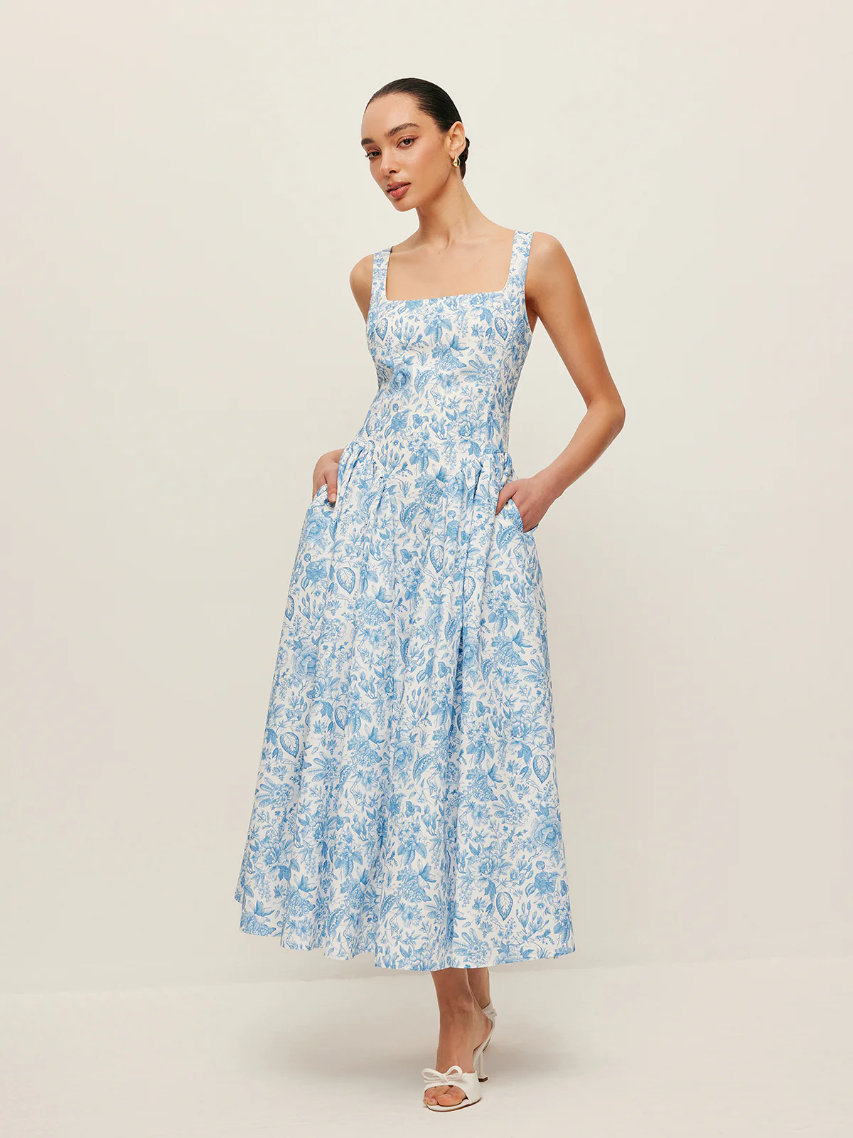 Square-Neck Printed Dress With Pockets - Image 2