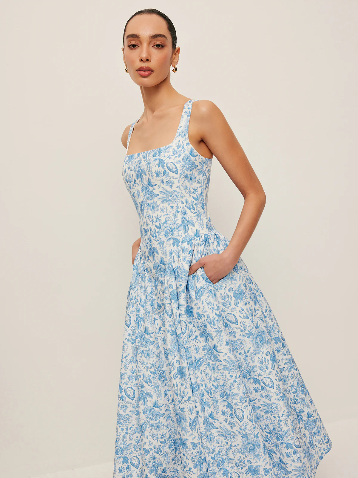 Square-Neck Printed Dress With Pockets - Image 5