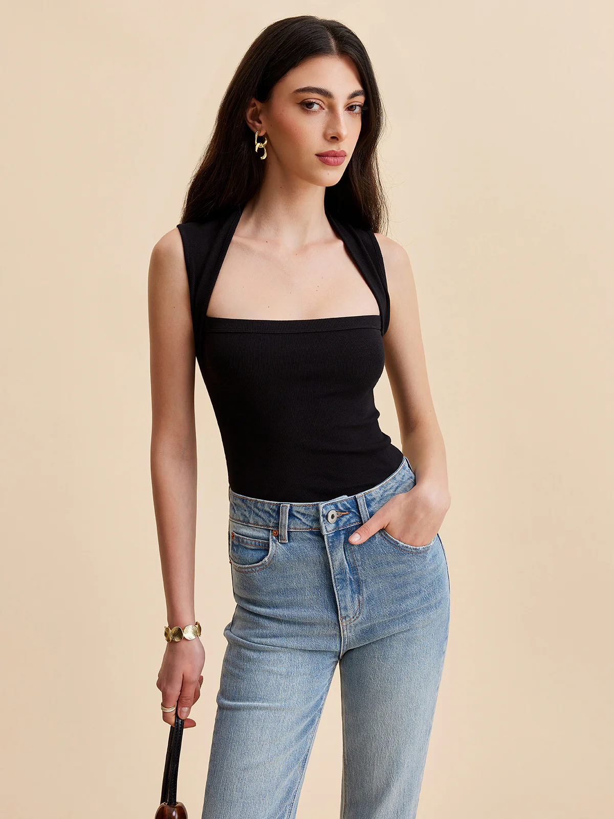 Square Neck Ribbed Tank Top - Image 2