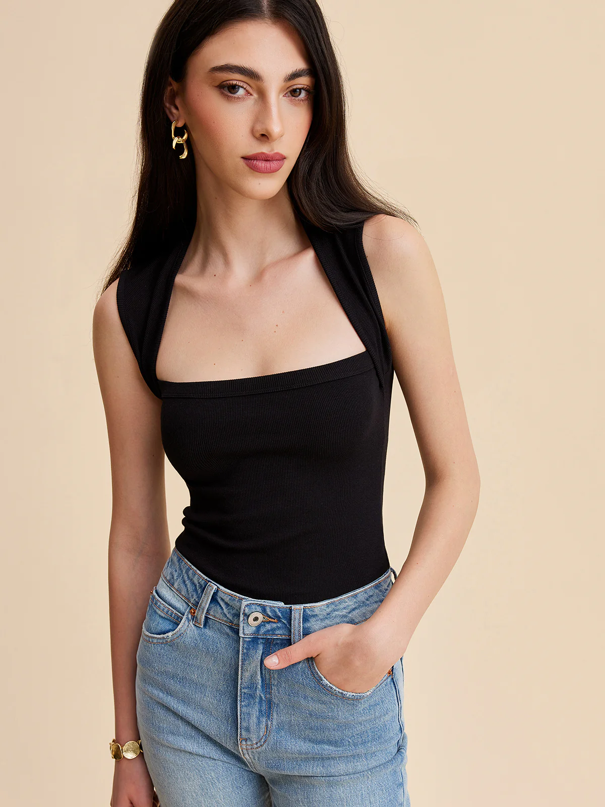 Square Neck Ribbed Tank Top - Image 4