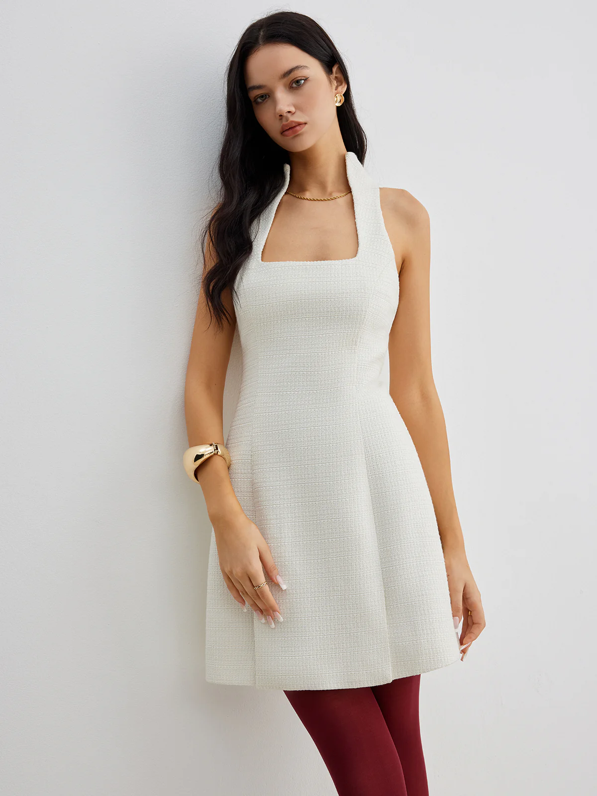 Square Neck Tweed Zipper Dress - Image 6
