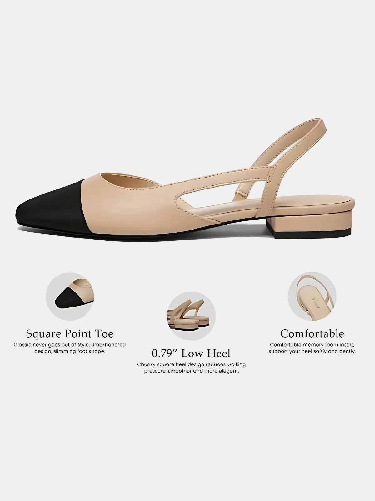 Square Toe Slingback Low Heel Sandals - Image 4