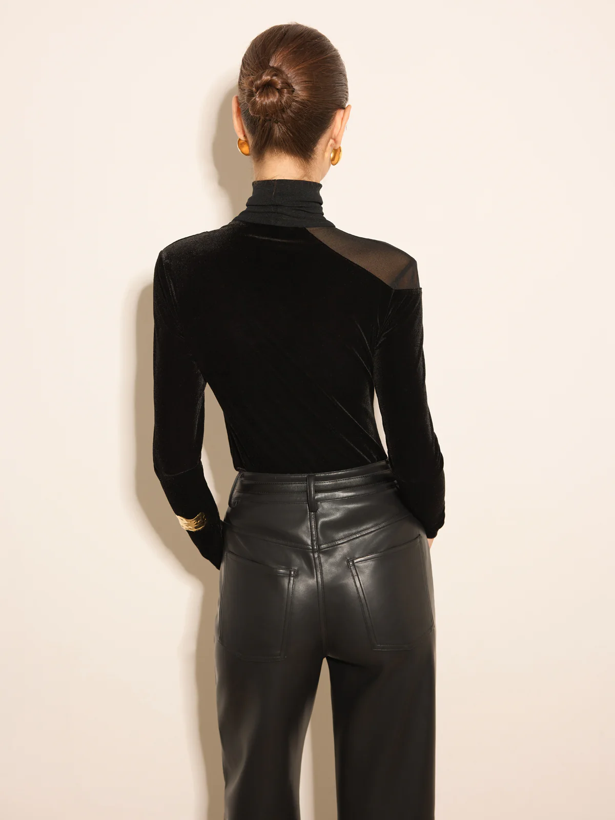 Stacking Neck Sheer-Detail Velvet Blouse - Image 5