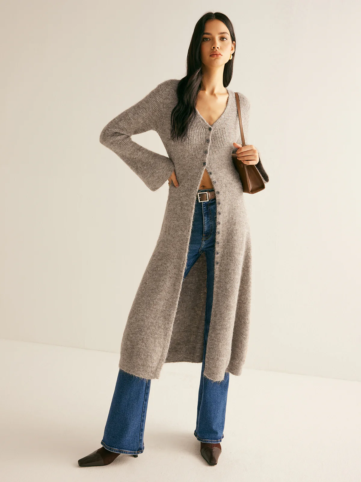 Stacking V-Neck Split Breasted Sweater Dress - Image 4