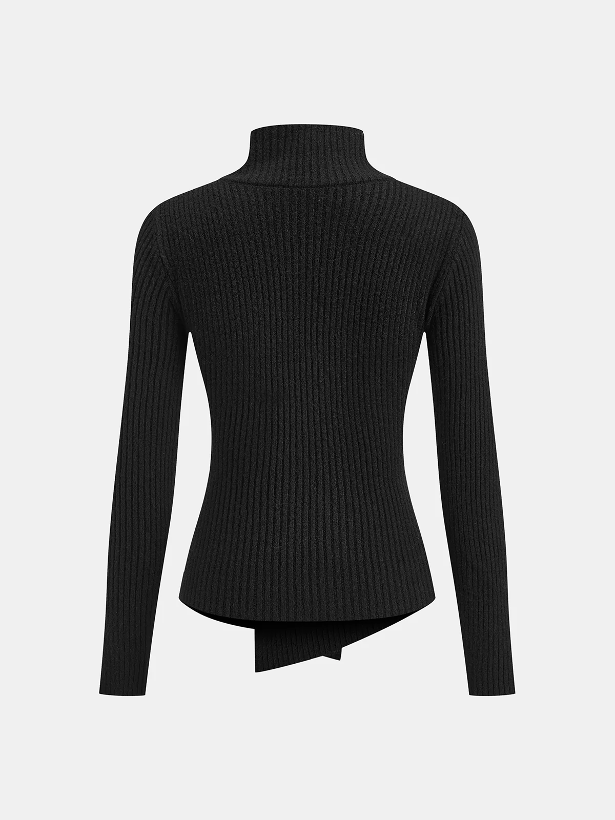 Stand Collar Asymmetric Button Ribbed Knit Top - Image 2