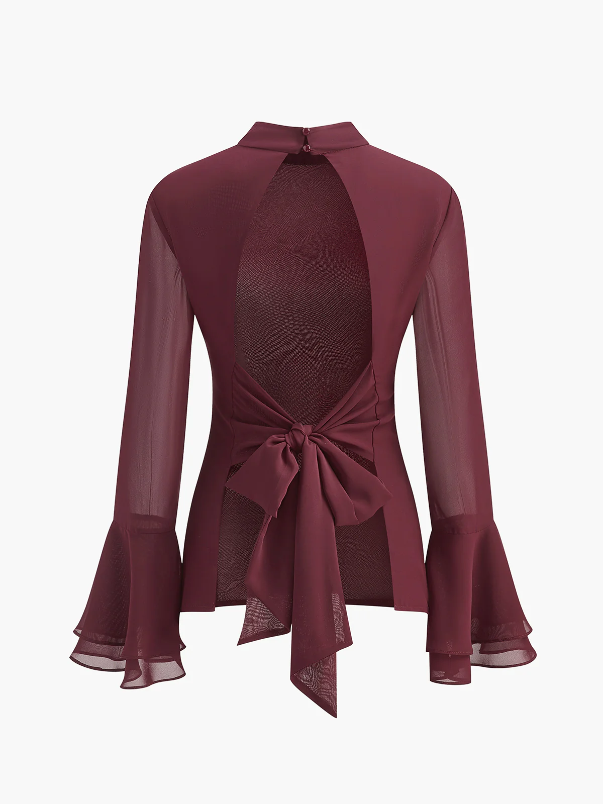 Stand Collar Backless Chiffon Bow Shirt - Image 6