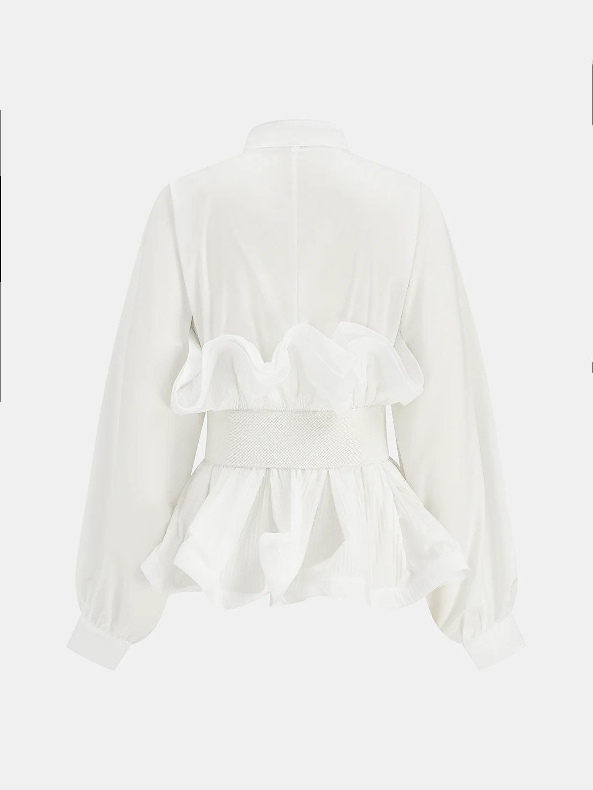 Stand Collar Belted Ruffled Shirt - Image 2