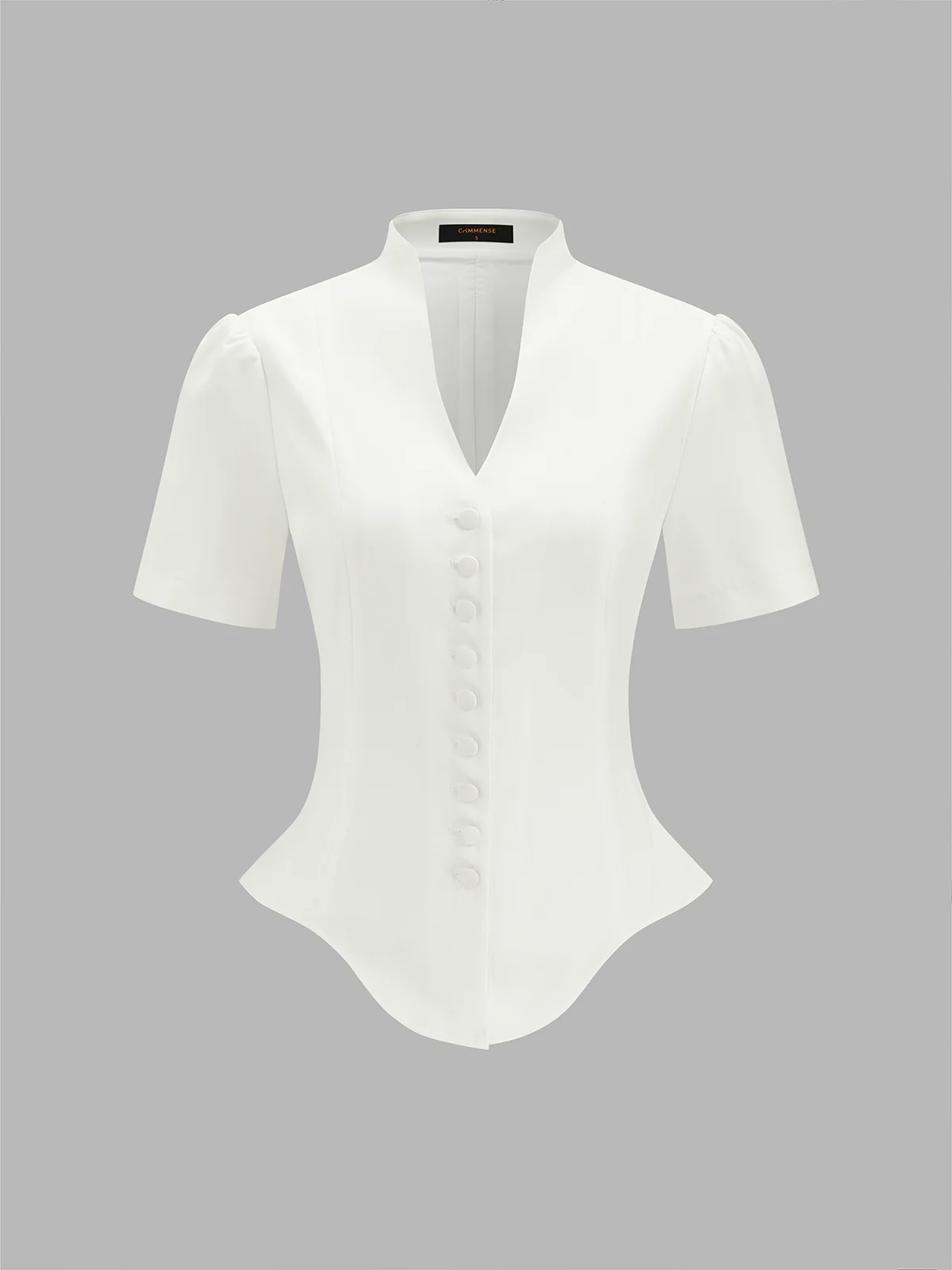 Stand Collar Button Front Asymmetrical Hem Blouse