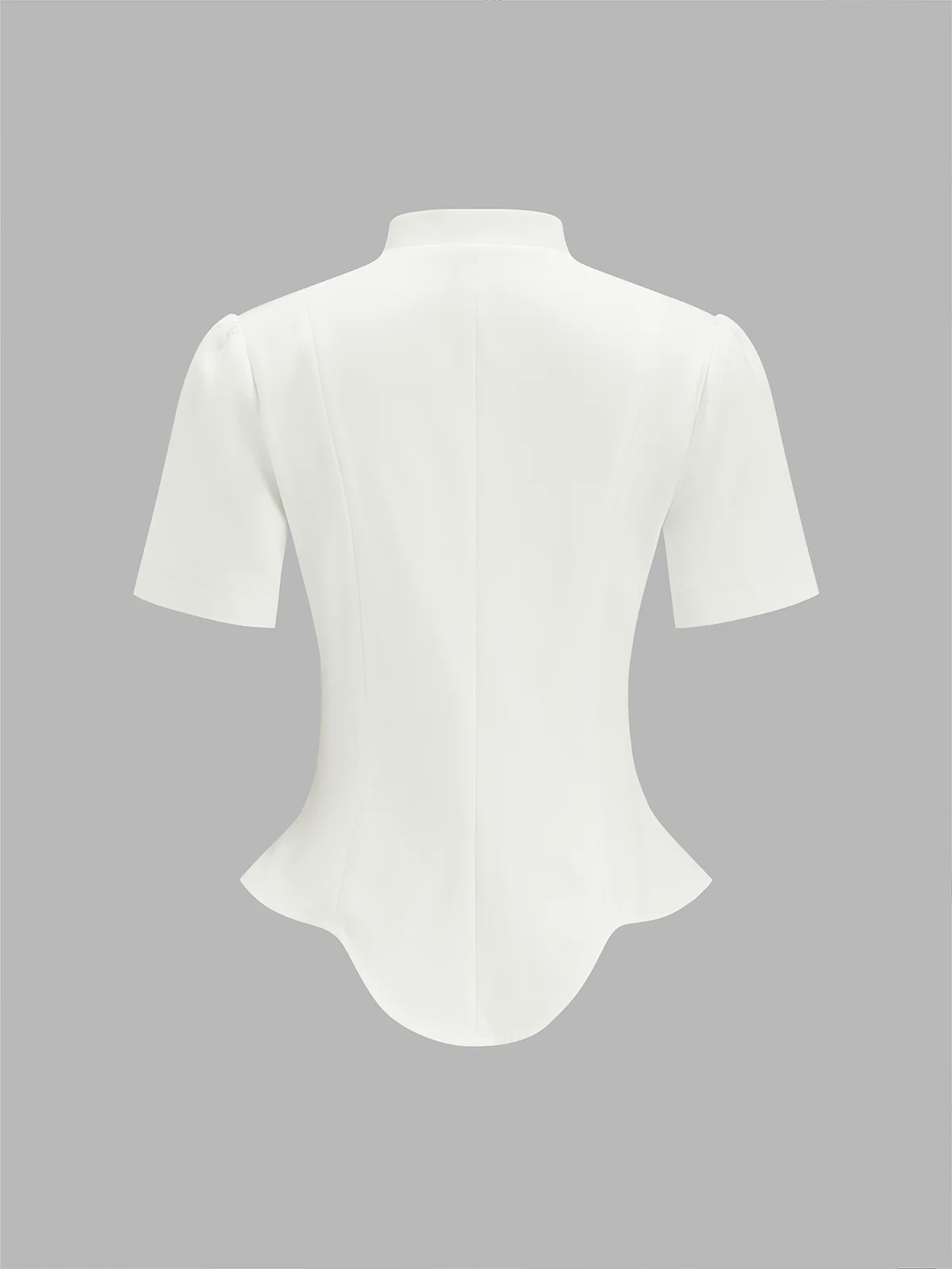 Stand Collar Button Front Asymmetrical Hem Blouse - Image 2