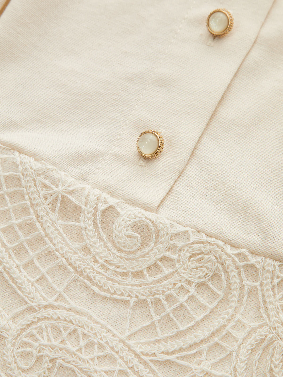 Stand Collar Button Lace Waist Dress - Image 3