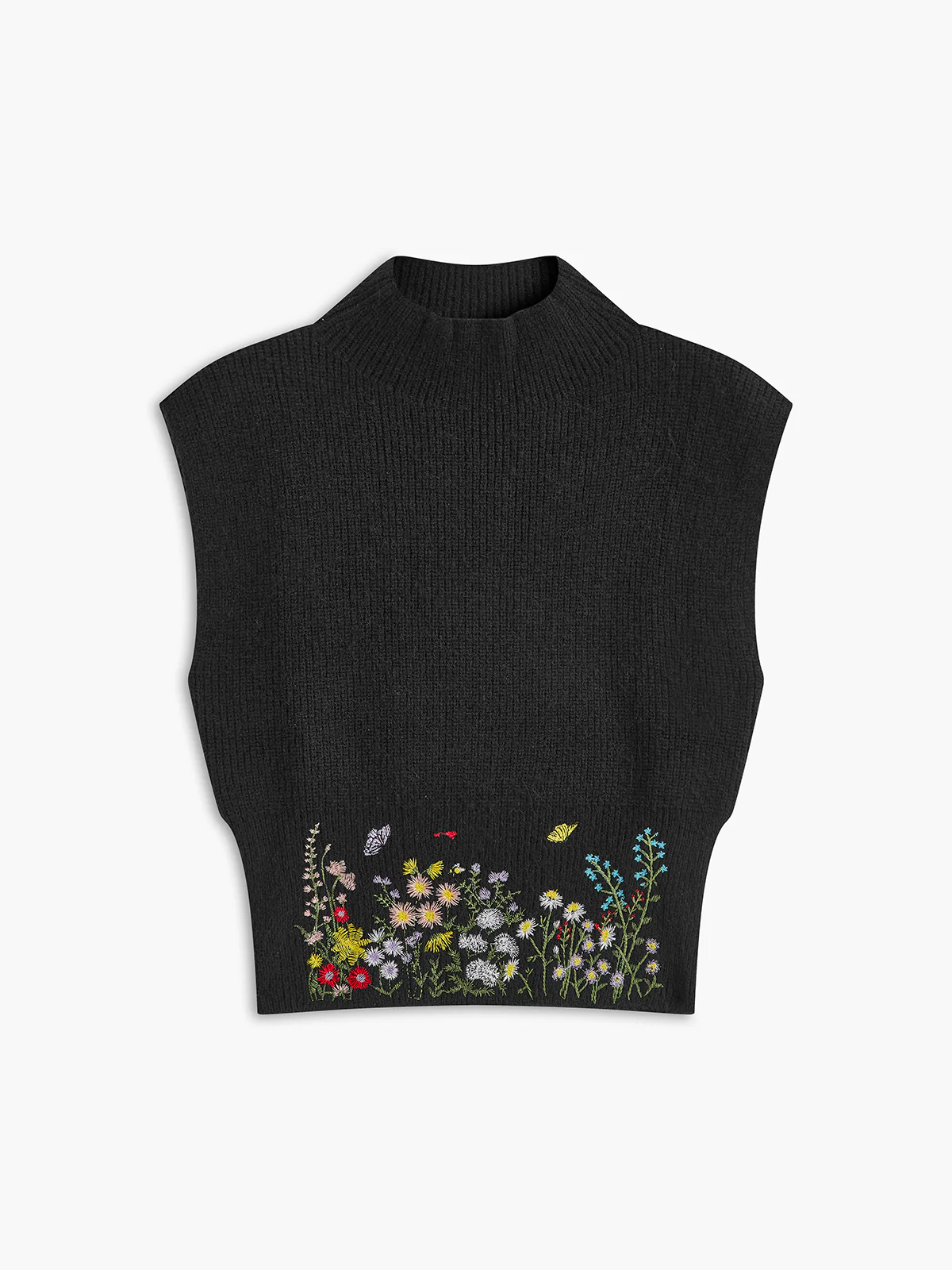 Stand Collar Embroidery Floral Sweater Vest - Image 2