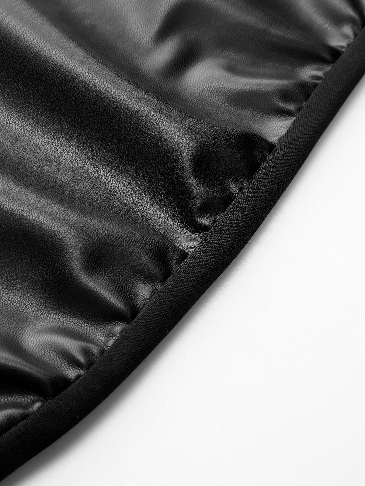 Stand Collar Faux Leather Ruched Panel Dress - Image 10