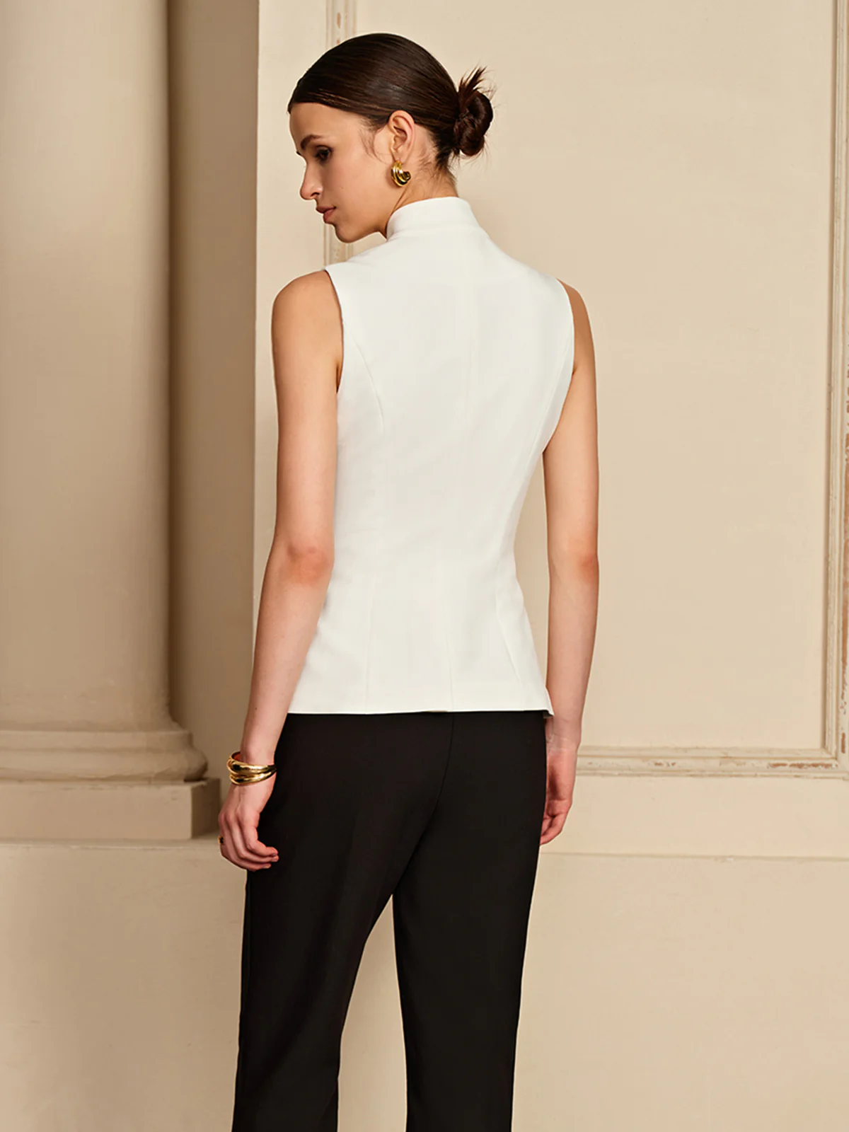 Stand Collar Golden Button Vest - Image 5