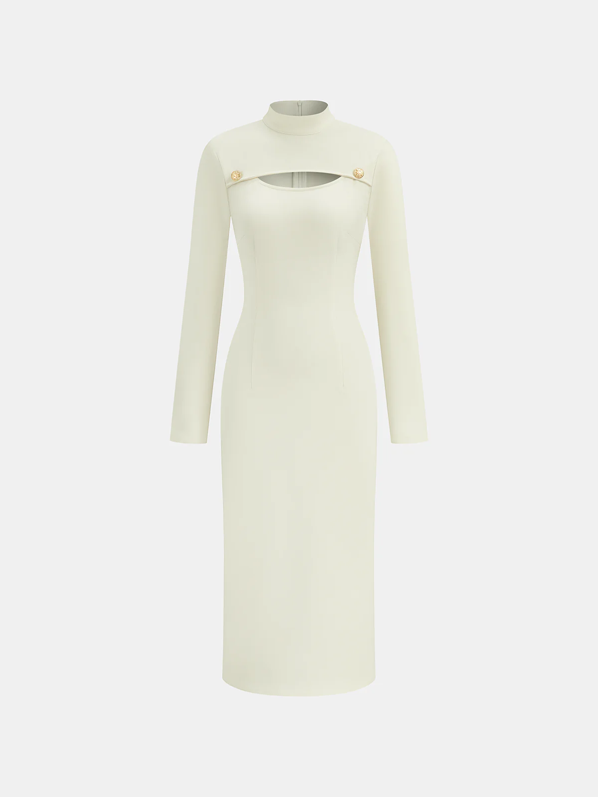 Stand Collar Long Sleeve Cut-Out Fitted Dress - Image 2