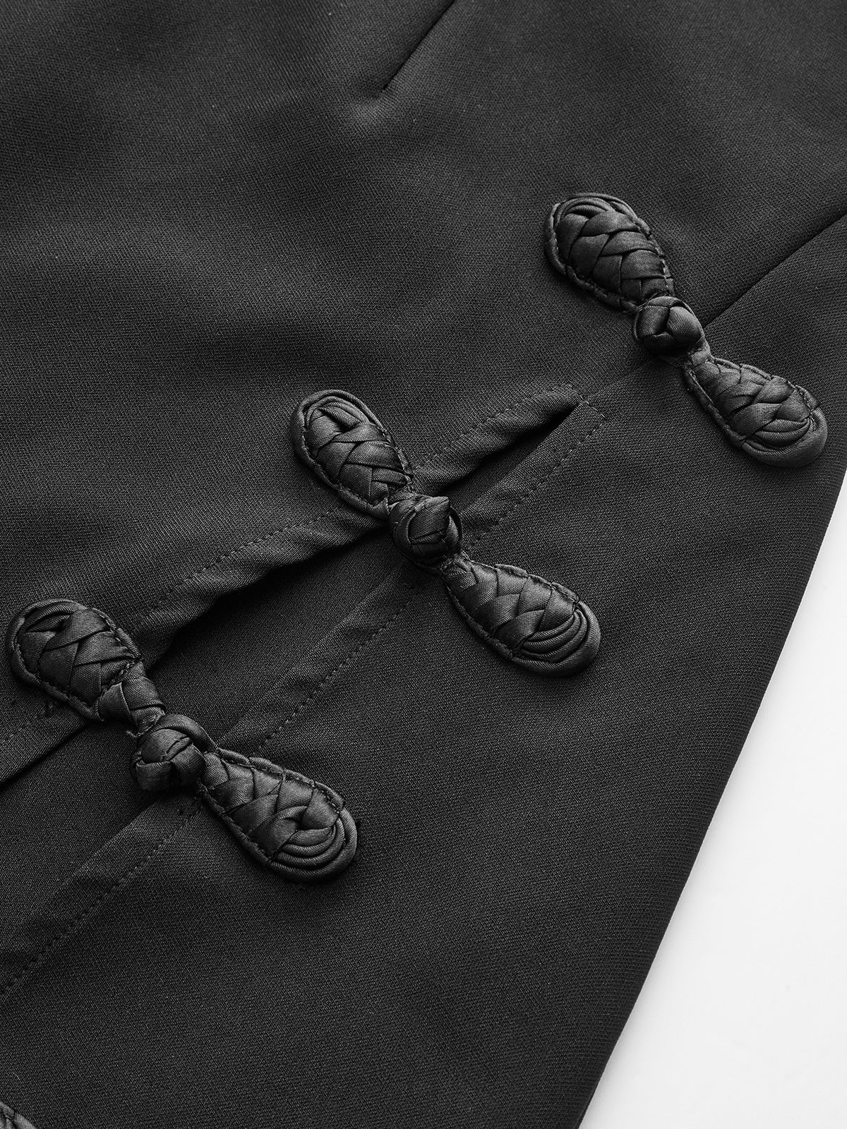 Stand Collar Long Sleeve Knot Button Side Slit Dress - Image 4