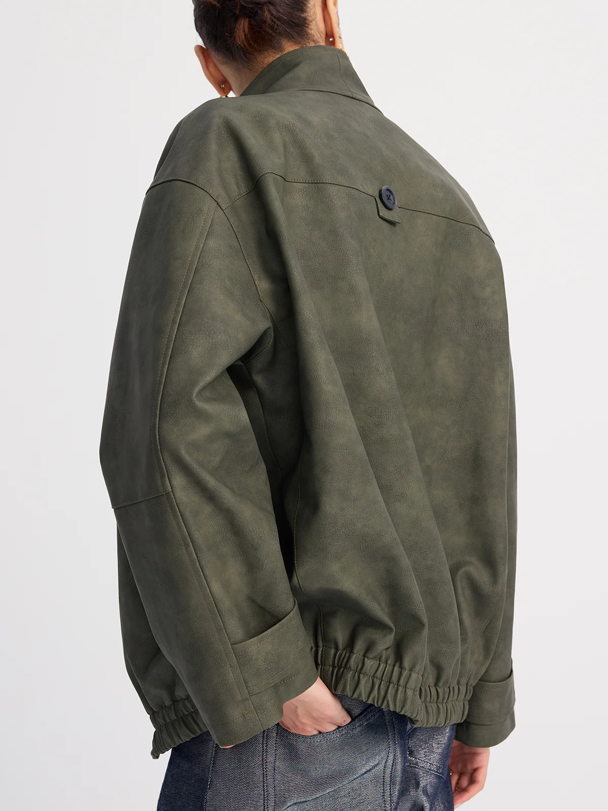 Stand-Collar Oversized Faux Suede Jacket - Image 6