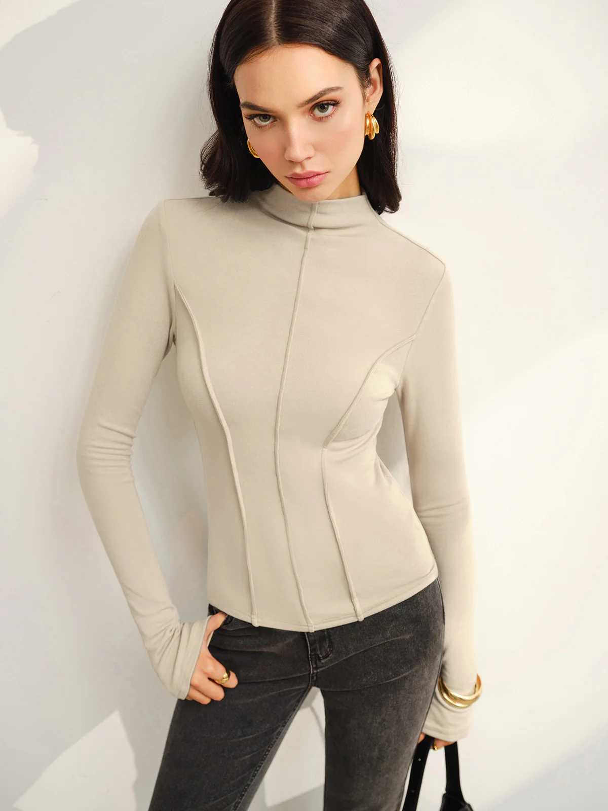 Stand Collar Piping Warm Top - Image 8
