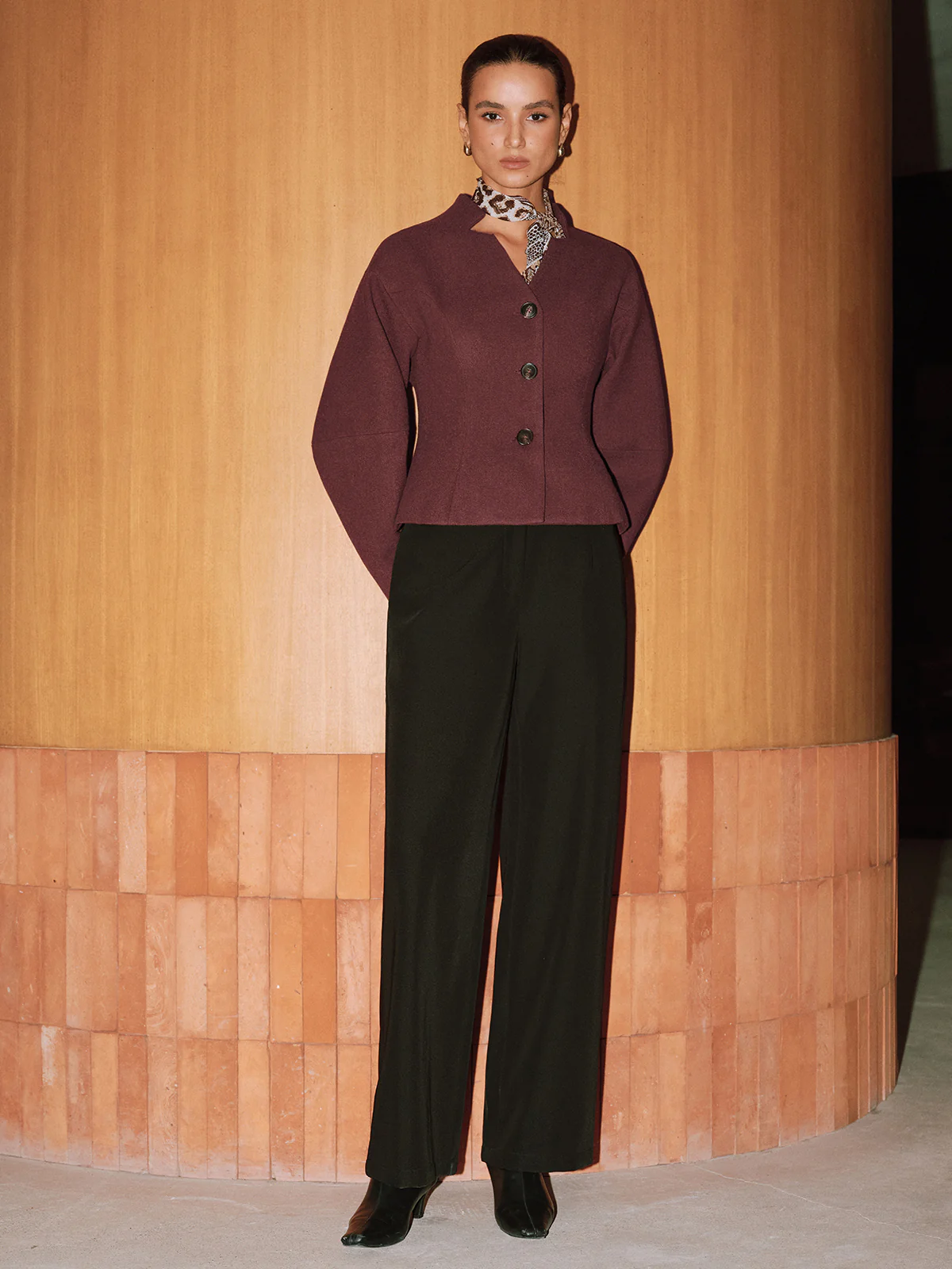 Stand Collar Tweed Jacket - Image 2