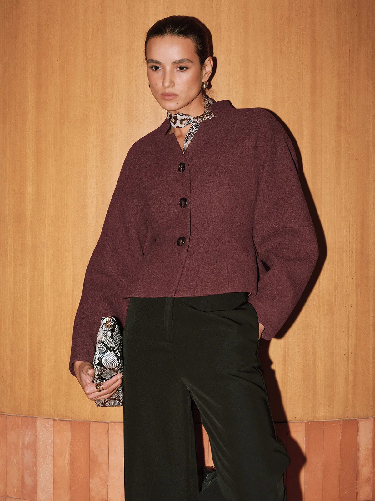 Stand Collar Tweed Jacket - Image 3